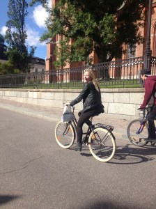 My Danish friend Martha cycling past the cathedral.